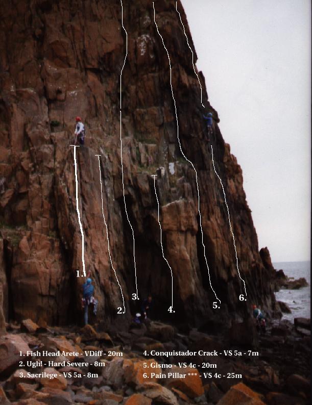 [Topo (climbing diagram) for Hawkcraig Sea Cliff]